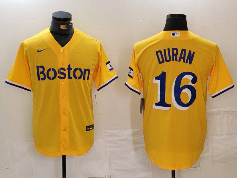 Men Boston Red Sox #16 Duran Yellow City Edition 2024 Nike MLB Jersey style 1